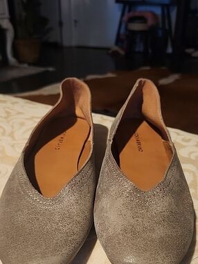 Lucky Brand Gray Metallic Slip-On Flats